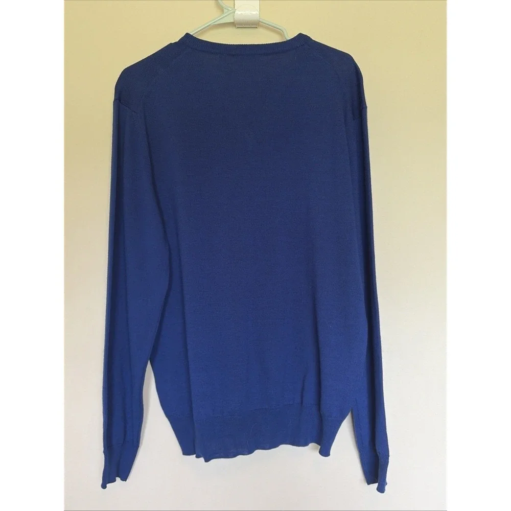 Neiman Marcus Blue Vneck Merino Wool Acrylic Lightweight Sweater Mens Medium